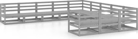 vidaXL Set mobilier de grădină, 11 piese, gri, lemn masiv de pin