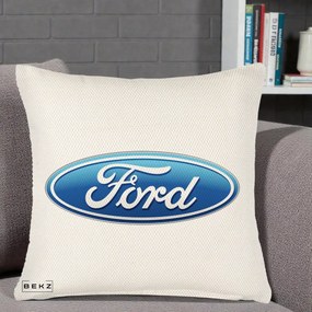Perna Personalizata cu emblema Ford, 40x40 cm, Crem Reliefat, Husa Detasabila, Perna Inclusa, BEKZ®