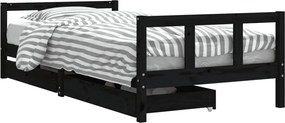 vidaXL Cadru de pat copii cu sertare, negru, 90x200 cm, lemn masiv pin