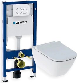 Set promo vas wc suspendat + capac slim softclose Geberit Smyle Square + rezervor incastrat cu sitem de fixare + clapeta alba Geberit Duofix Delta