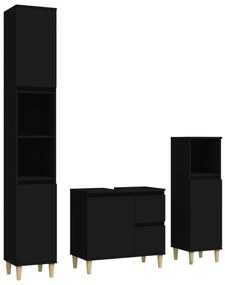 3185536 vidaXL Set dulapuri de baie, 3 piese, negru, lemn prelucrat