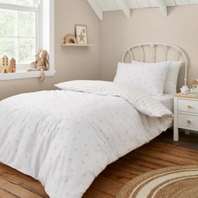 Lenjerie de pat pentru copii albă-bej din bumbac pentru pat de o persoană 135x200 cm Mini Star &amp; Stripes – Bianca