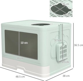 PawHut Litieră de nisip pentru pisici cu Capac, Intrare Dublă, Sertar, Lopățică, Verde | Aosom Romania