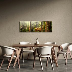 Tablou cu cerbul în pădure (cu ceas) (90x30 cm)