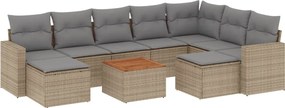 vidaXL Set canapele de grădină, 10 piese, cu perne, bej, poliratan