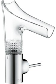 Baterie lavoar baie crom sticla transparenta cu ventil inclus Hansgrohe Axor Starck V 140 Diamond Cut Crom/sticla transparenta