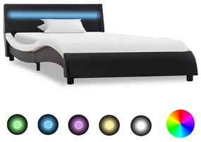 285685 vidaXL Cadru de pat cu LED, negru și alb, 100x200 cm, piele ecologică