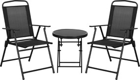 Outsunny Set de Exterior din 3 Piese cu Masă cu Blat din Sticlă și 2 Scaune Pliabile din Plasă, Ф45x50 cm, Gri Deschis | Aosom Romania