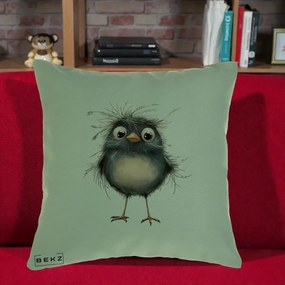 Perna Decorativa Pui Negru Zbarlit cu Pene Fine, 40x40 cm, Verde, Husa Detasabila, Perna Inclusa, BEKZ®