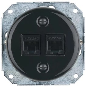 Bohemia-Design - Priză Ethernet retro din porțelan, fără ramă, 2x CAT5e, neagră