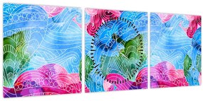 Tablou - Valuri colorate (cu ceas) (90x30 cm)