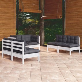 Set mobilier gradina cu perne, 6 piese, lemn masiv de pin Alb, 1