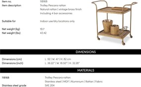 Gheridon, Masuta cu roti din ratan design LUX Pescara