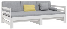 Pat de zi extensibil, alb, 2x(80x200) cm, lemn masiv de pin Alb