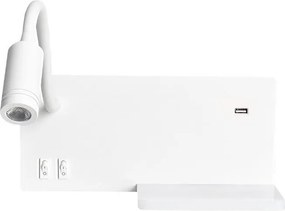 Aplica de perete SHELF, LED/4W+LED/5W+LED/2W/230V, cu port USB, alb