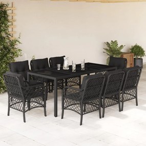 vidaXL Set mobilier de grădină cu perne, 9 piese, negru, poliratan