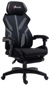 Vinsetto Scaun Gaming cu Suport pentru Picior Retractabil Scaun de Birou Rotativ Reclinabil cu Suport pentru Cap și Înălțime Ajustabilă 65x65x119-129 cm Negru | Aosom Romania