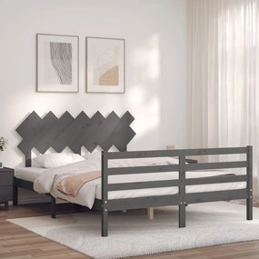 3195288 vidaXL Cadru de pat cu tăblie, gri, 140x200 cm, lemn masiv