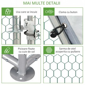PawHut Cotet Găini Plastic Rezistent Gard Protecție UV Acoperiș 280x380x195cm Argintiu | Aosom Romania