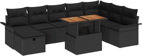 vidaXL Set de canapele pentru grădină cu pernă 9 pcs Negru poliratan
