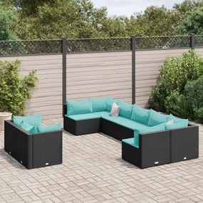 vidaXL Set mobilier de grădină cu perne, 9 piese, negru, poliratan