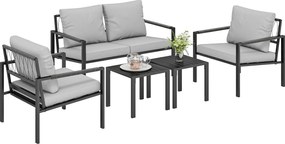 Outsunny Set mobilier grădină 4 persoane rezistent la intemperii set mobilier balcon cu canapea 2 locuri, fotoliu, perne, măsuță Gri deschis | Aosom Romania