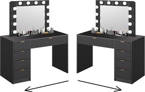 Masuta machiaj cu Oglinda LED si 5 Sertare pentru Cosmetice, Set Masa toaleta 120 cm, Alb, masuta cosmetica, vanity - SEN22