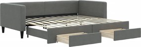 vidaXL Pat de zi cu extensie și sertare, gri închis, 90x200 cm textil