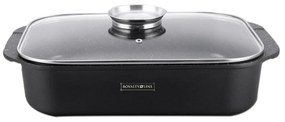 Tava roaster pentru cuptor cu capac termorezistent Royalty Line Rl-ACR34, 6 L, marmorata, neagra