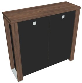 Dulap mediu Verno+ S 140 x 46 x 130 cm, uși de sticlă, nuc / negru