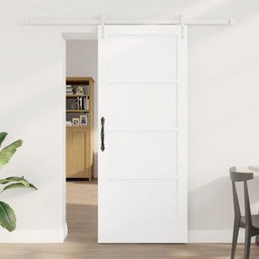 Ușa glisantă vidaXL cu set de feronerie albă 83x202 cm din lemn masiv de pin