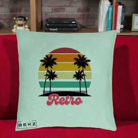 Perna Decorativa Retro Sunset Palmieri, 40x40 cm, Verde Menta, Husa Detasabila, Perna Inclusa, BEKZ®