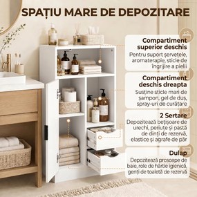 HOMCOM Dulap Baie Îngust cu 2 Sertare și Rafturi Reglabile pentru Bucătărie, Living, Hol, Alb | Aosom Romania