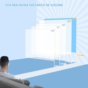 HOMCOM Ecran Proiector 120", Motorizat cu Telecomandă, Montaj pe Perete sau Tavan, Ideal pentru Acasă și Birou, 293,5x8x176 cm, Alb | Aosom Romania