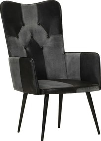 vidaXL Scaun cu spătar înalt, negru și gri, piele naturală