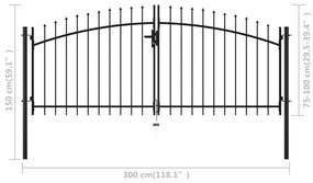 Poarta de gard cu usi duble, cu varfuri de sulita, 300 x 150 cm 300 x 150 cm
