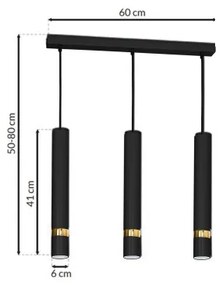 Lustră suspendată pe cablu JOKER, 3x GU10, 25 W, 230 V, negru/auriu