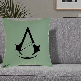 Perna Personalizata Assassin's Creed Minimalist, 40x40 cm, Verde, Husa Detasabila, Perna Inclusa, BEKZ®