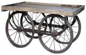 Consola din lemn reciclat de mango, cu 4 roti, aspect rustic industrial, „Atelier Nomad”