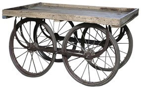 Consola din lemn reciclat de mango , cu 4 roti, aspect rustic industrial