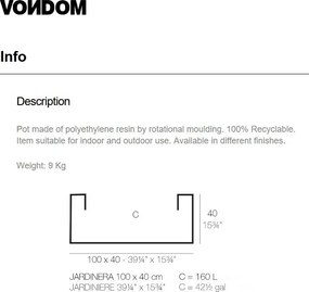 Ghiveci plante design decorativ modern exterior / interior JARDINIERE 100x40x40cm
