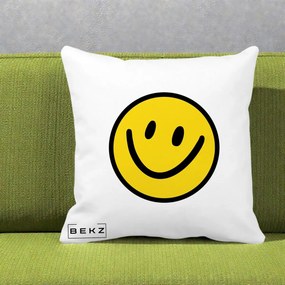 Perna Decorativa Smiley Face Galben Clasic, 40x40 cm, Alba Mata, Husa Detasabila, Perna Inclusa, BEKZ®