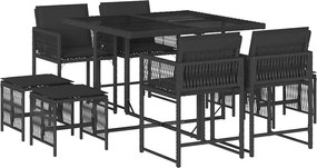 vidaXL Set mobilier de grădină cu perne, 9 piese, negru, poliratan