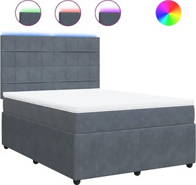 vidaXL Pat box spring cu saltea, gri închis, 140x200 cm, catifea