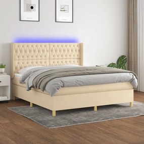 3139138 vidaXL Pat cu arcuri, saltea și LED, crem, 180x200 cm, textil