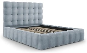 Pat matrimonial albastru deschis tapițat cu spațiu de depozitare și somieră 140x200 cm Bali – Cosmopolitan Design