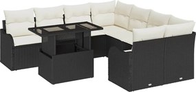 vidaXL Set de canapele pentru grădină cu pernă 9 pcs Negru Rattan poli