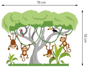 Autocolant de perete maimuțe vesele pe copac 70 x 52 cm