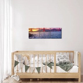 Tablou cu pod și apus de soare (cu ceas) (90x30 cm)
