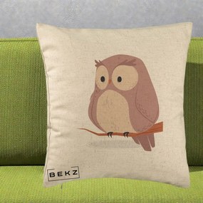Perna Decorativa Bufnita Kawaii pe Creanga, 40x40 cm, Bej, Husa Detasabila, Perna Inclusa, BEKZ®